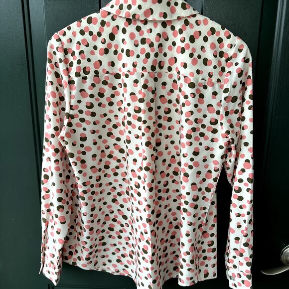 Denim & Co. Sz S Button Front Silky Pink Dot Button Front Blouse Career Office - Picture 4 of 6